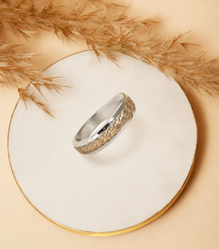 Two Tone Floral Band Ring