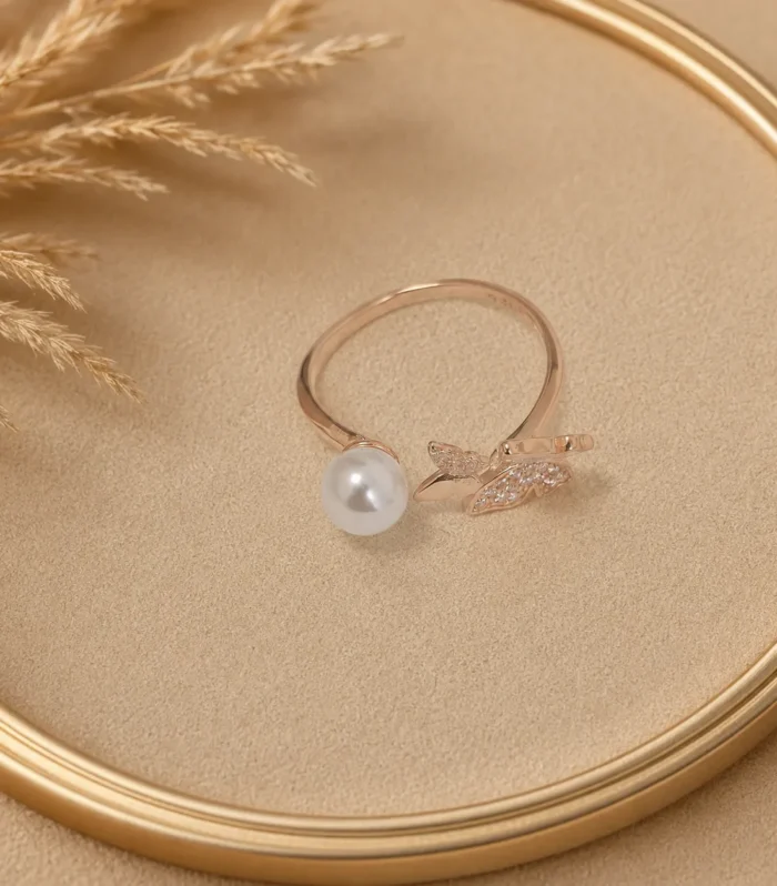 Rose Gold Pearl Butterfly Ring
