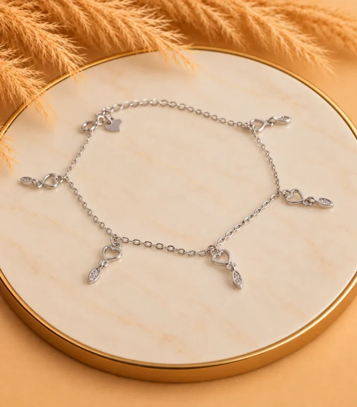 Silver Heart Dangle Bracelet